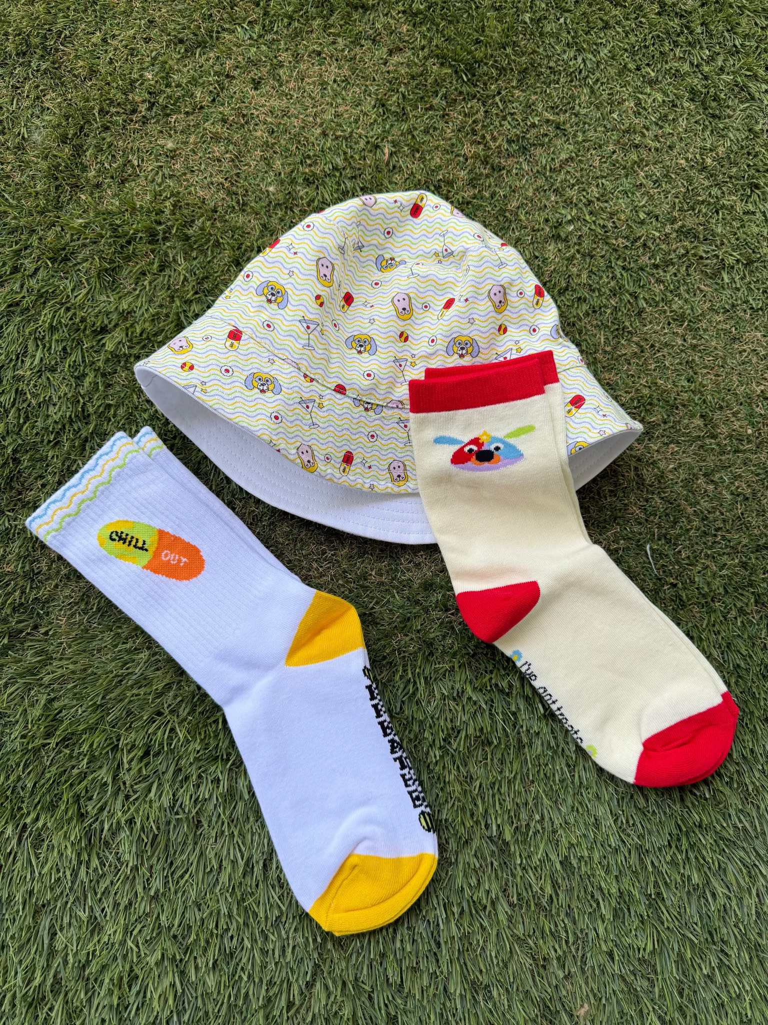Matching dog walking hat and chill out socks for healing your inner pup perfect for dog moms or any dog parents based in the UAE . Take your dog for a walk!